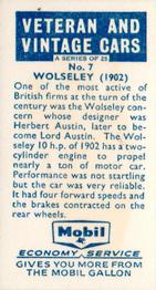 1962 Mobil Veteran and Vintage Cars #7 Wolseley (1902) Back