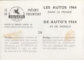 1964 Chocolat Jacques Les Autos Dans le Monde #234 Dodge Back