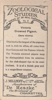 1929 De Reszke Zoological Studies #8 Victoria Crowned Pigeon Back