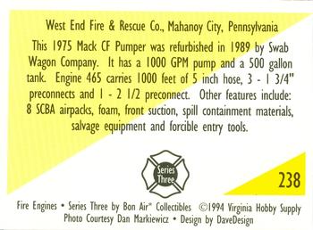 1994 Bon Air Fire Engines #238 Mahanoy City, Pennsylvania - 1975 Mack CF Pumper Back