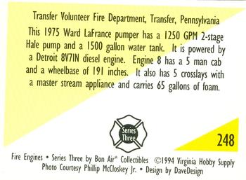 1994 Bon Air Fire Engines #248 Transfer, Pennsylvania - 1975 Ward LaFrance Pumper Back