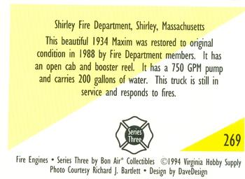 1994 Bon Air Fire Engines #269 Shirley, Massachusetts - 1934 Maxim Back