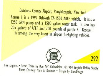 1994 Bon Air Fire Engines #292 Poughkeepsie, New York - 1992 Oshkosh Aircraft Rescue Back