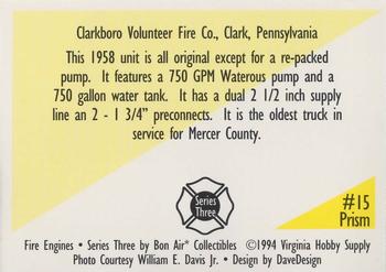 1994 Bon Air Fire Engines - Prism #15 Clarkboro Volunteer Fire Co. - Clark, Pennsylvania Back