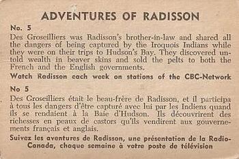 1957 Parkhurst Adventures of Radisson (V339-1) #5 Des Groseilliers was Radisson's brother-in-law Back