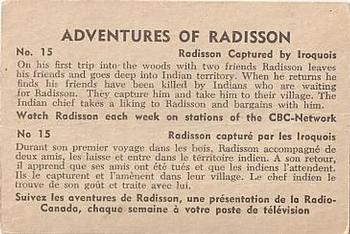 1957 Parkhurst Adventures of Radisson (V339-1) #15 Radisson Captured by Iroquois Back
