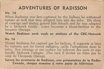 1957 Parkhurst Adventures of Radisson (V339-1) #16 When Radisson was first captured Back