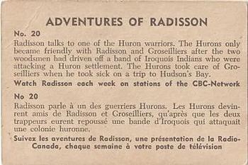 1957 Parkhurst Adventures of Radisson (V339-1) #20 Radisson talks to one of the Huron Warriors Back