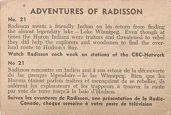 1957 Parkhurst Adventures of Radisson (V339-1) #21 Radisson meets a friendly Indian on his return Back