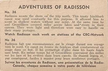1957 Parkhurst Adventures of Radisson (V339-1) #36 Radisson scouts the shore on the trip north Back