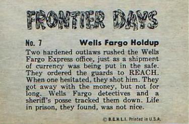 1953 Bowman Frontier Days (R701-5) #7 Wells Fargo Holdup Back