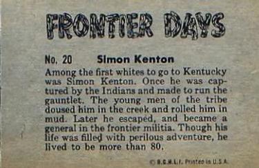 1953 Bowman Frontier Days (R701-5) #20 Simon Kenton Back