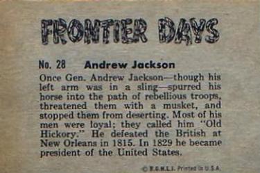 1953 Bowman Frontier Days (R701-5) #28 Andrew Jackson Back