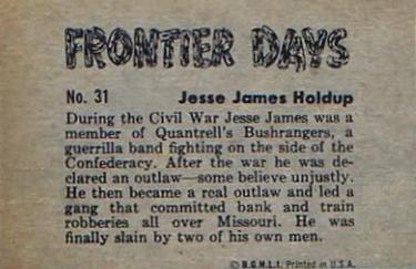1953 Bowman Frontier Days (R701-5) #31 Jesse James Holdup Back