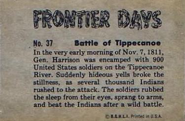 1953 Bowman Frontier Days (R701-5) #37 Battle of Tippecanoe Back