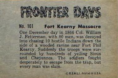 1953 Bowman Frontier Days (R701-5) #101 Fort Kearny Massacre Back