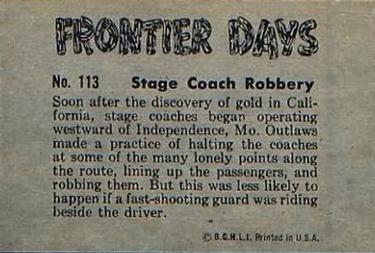 1953 Bowman Frontier Days (R701-5) #113 Stage Coach Robbery Back