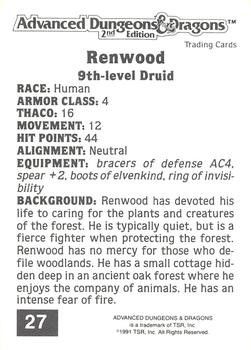 1991 TSR Advanced Dungeons & Dragons #27 Renwood Back