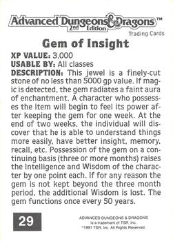 1991 TSR Advanced Dungeons & Dragons #29 Gem of Insight Back