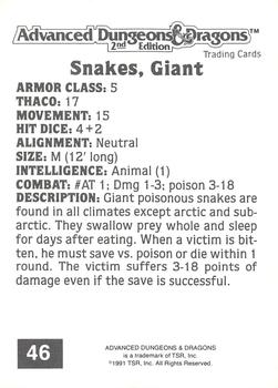 1991 TSR Advanced Dungeons & Dragons #46 Snakes, Giant Back