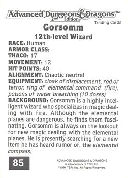 1991 TSR Advanced Dungeons & Dragons #85 Gorsomm Back