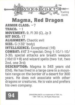 1991 TSR Advanced Dungeons & Dragons #94 Magma, Red Dragon Back