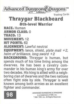 1991 TSR Advanced Dungeons & Dragons #98 Thraygar Blackbeard Back