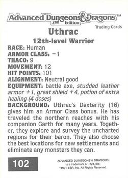 1991 TSR Advanced Dungeons & Dragons #102 Uthrac Back