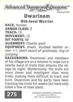 1991 TSR Advanced Dungeons & Dragons #275 Dwarinom Back