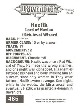 1991 TSR Advanced Dungeons & Dragons #485 Hazlik, Lord of Hazlan Back