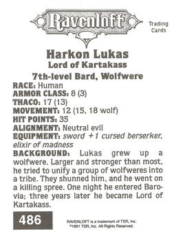 1991 TSR Advanced Dungeons & Dragons #486 Harkon Lukas, Lord of Kartakass Back
