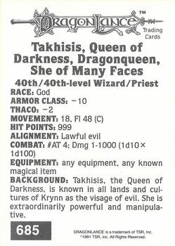 1991 TSR Advanced Dungeons & Dragons #685 Takhisis, Queen of Darkness Back