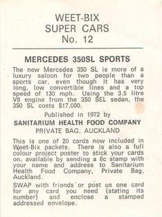 1972 Sanitarium Weet-Bix Super Cars #12 Mercedes 350SL Sports Back