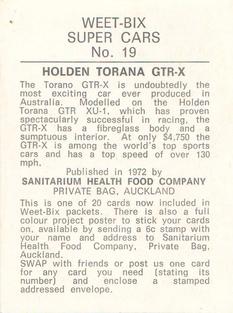 1972 Sanitarium Weet-Bix Super Cars #19 Holden Torana GTR-X Back