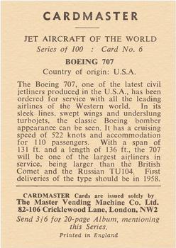 1958 Cardmaster Jet Aircraft of the World #6 Boeing 707 Back