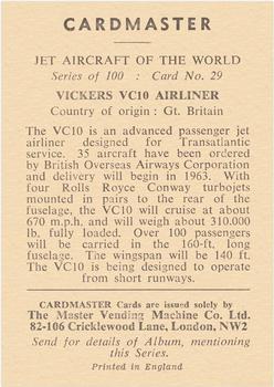 1958 Cardmaster Jet Aircraft of the World #29 Vickers VC10 Airliner Back