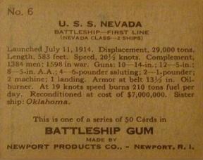 1936 Newport Products Battleship Gum (R20) #6 U.S.S. Nevada Back