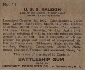 1936 Newport Products Battleship Gum (R20) #11 U.S.S. Raleigh Back