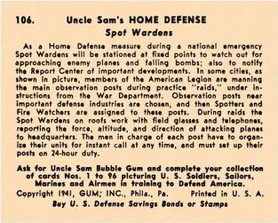 1941 Gum Inc. Uncle Sam's Home Defense (R158) #106 Spot Wardens Back