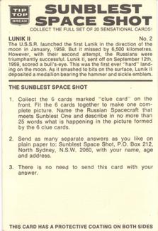 1975 Sunblest Space Shot #2 Lunik II Back