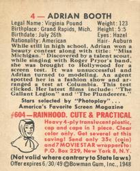 1948 Bowman Movie Stars (R701-9) #4 Adrian Booth Back
