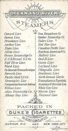 1887 Duke's Ocean and River Steamers (N83) #NNO Ocean S.S. Co. Back