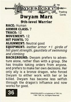 1991 TSR Advanced Dungeons & Dragons - Dragon Magazine #171 #36 Dwyam Marz Back