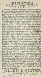 1888 Allen & Ginter Pirates of the Spanish Main (N19) #4 Charles Vane Back