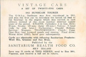 1963 Sanitarium New Zealand Vintage Cars #NNO 1913 Sunbeam Tourer Back
