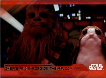 2017 Topps Star Wars: The Last Jedi - Red #96 Chewie and a Porg on the Falcon Front