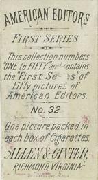1887 Allen & Ginter American Editors (N1) #32 John C. New Back