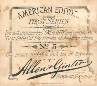 1887 Allen & Ginter American Editors (N35) #5 A.H. Belo Back
