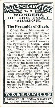 1926 Wills's Wonders of the Past #9 The Pyramids of Gizeh Back