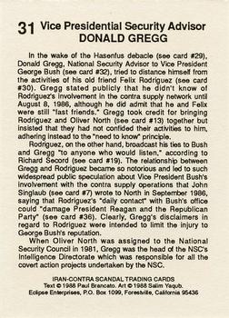 1988 Eclipse Iran-Contra Scandal #31 Donald Gregg Back